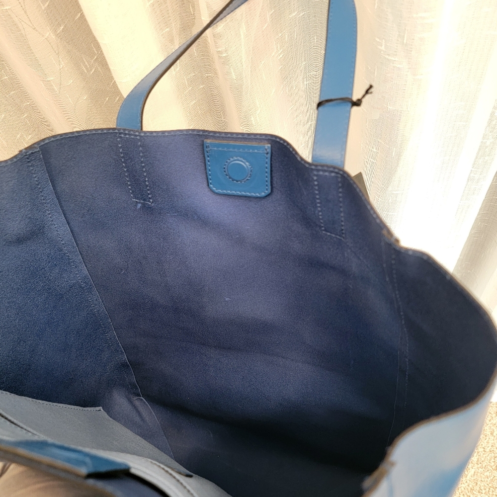 Karl Lagerfeld Karl Signature Perforated Leather Shopper Tote Blue NWT - Picture 7 of 10